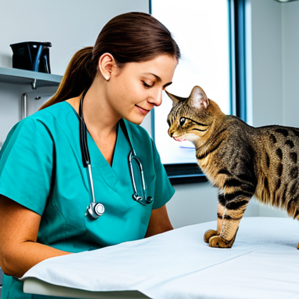 **

A veterinarian, Dr. Rossi, is examining a fully clothed tabby cat named Micio on an examination table in a bright, clean veterinary clinic. The cat is calm and cooperative. Background includes medical instruments and a friendly veterinary assistant.  Safe for work, appropriate content, professional setting, perfect anatomy, natural proportions, high quality. The scene conveys trust and expert care.

**