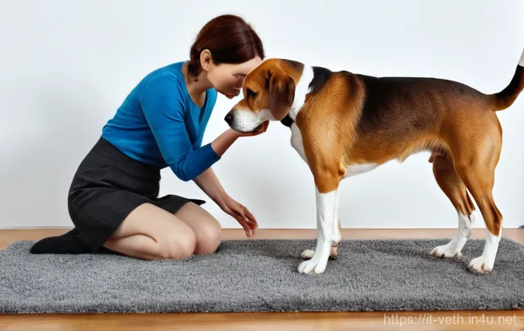 강아지 피부 알러지 전용 샴푸 - **Prompt:** A medium-sized, short-haired dog, possibly a beagle or mixed breed, with visible patches...