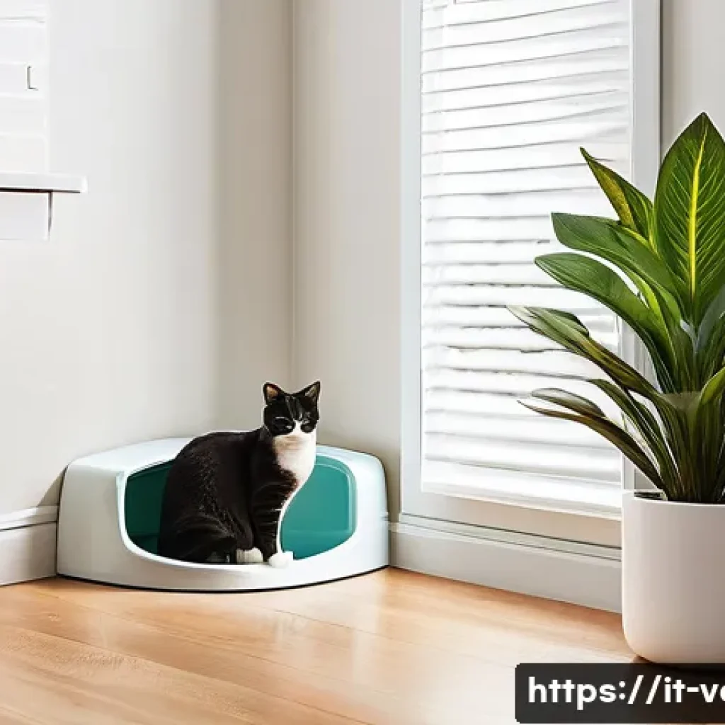 고양이 배변 훈련 꿀팁 - **Prompt 1: A Serene and Hygienic Cat's Retreat**
    "A cozy and clean cat litter area designed for...