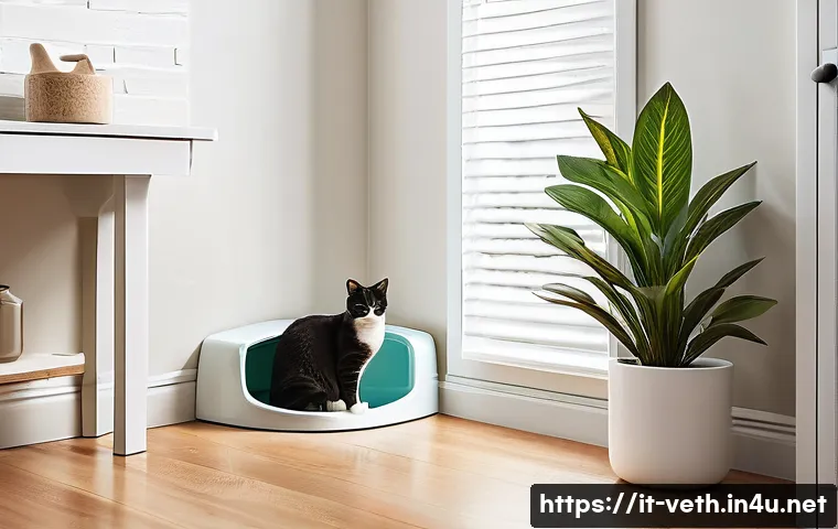 고양이 배변 훈련 꿀팁 - **Prompt 1: A Serene and Hygienic Cat's Retreat**
    "A cozy and clean cat litter area designed for...
